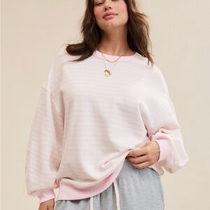Aerie Tres Chic Pink and White Striped Sweatshirt